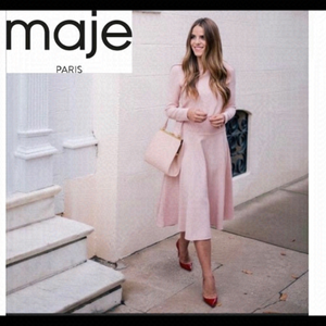 Maje Rumbana blush rose pink stretch crepe dress Sz 1 US Sz S